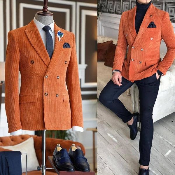 

men's suits & blazers (jacket+pants) orange corduroy black pants 2 piece groom tuxedos for wedding formal prom suit party evening blaze, White;black