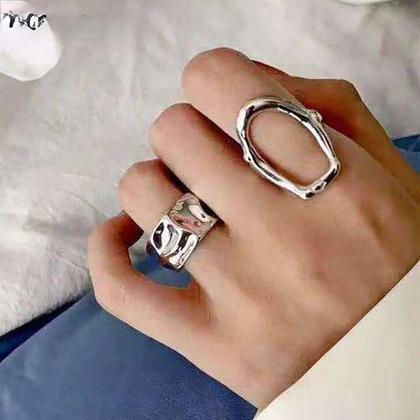 

cluster rings minimalist 925 sterling silver charm women irregular jewelry fashion creative hollow geometric party accessories, Golden;silver