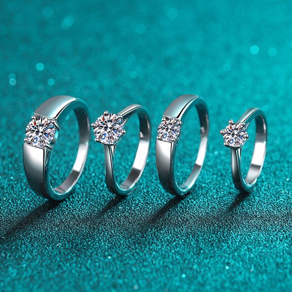 

excellent cut diamond test passed d color good clarity moissanite men&women couple rings silver 925 jewelry, Slivery;golden