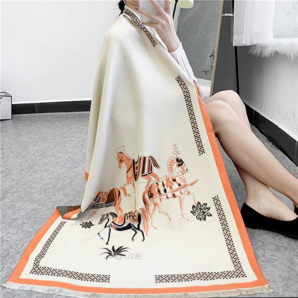 

tippet muffler scarf light luxury imitation cashmere scarf women's winter long air conditioning shawl dual purpose horse thickened warm, Blue;gray