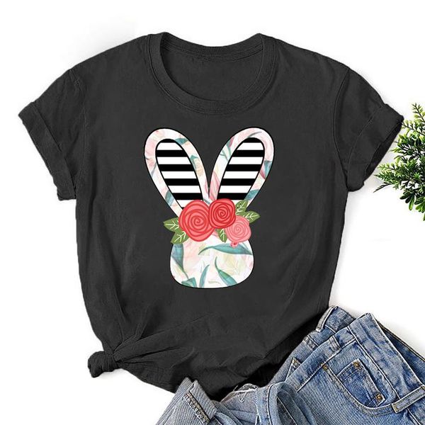 

women's t-shirt 40# women easter print t-shirts cute short-sleeved round neck pullover novelty graphic t shirts harajuku streetwe, White