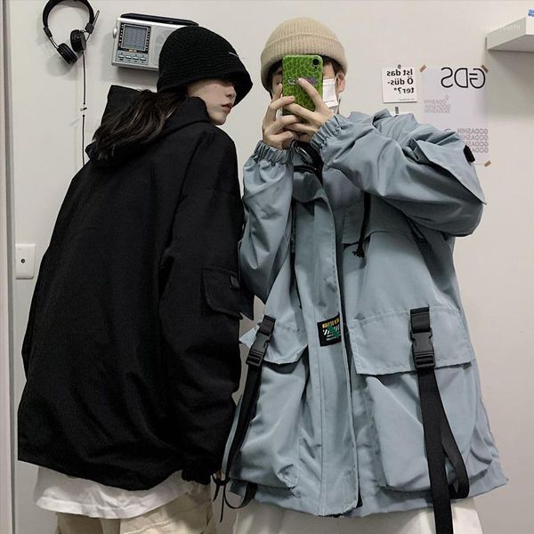 

men's trench coats fried street ruffian handsome tooling jacket spring and autumn 2021 windbreaker korean version of the trend, Tan;black