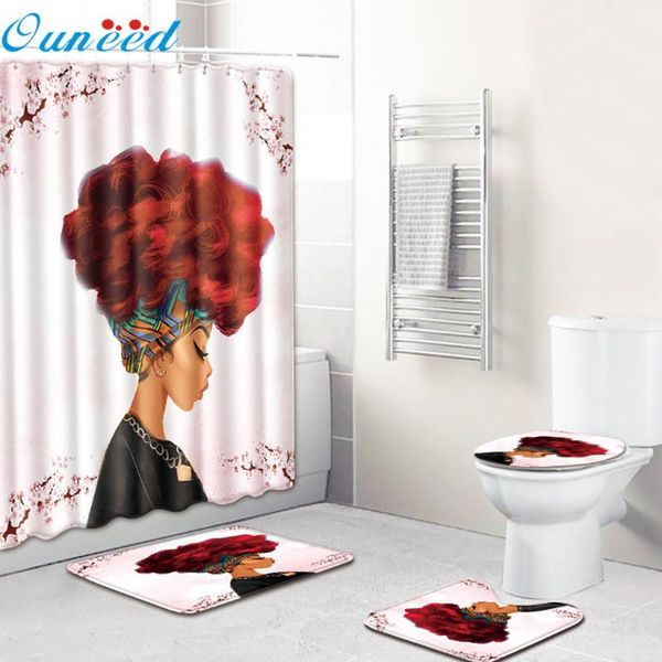 

shower curtains 4pcs beauty african girls print bathroom curtain sets non slip toilet cover mat set drop ship 2021