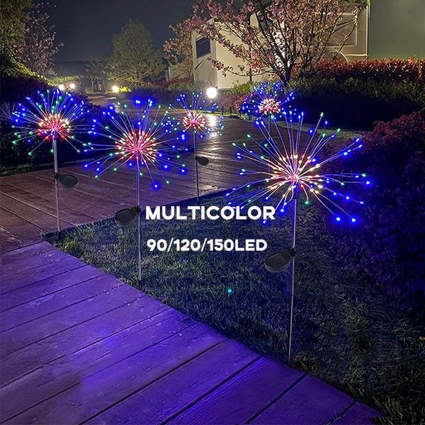 

lawn lamps 2 pc solar firework lights outdoor waterproof diy shine string 90 /120/150 led for garden landscape holiday christmas light