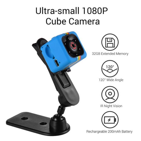 

mini cameras cube micro camera 1080p hd ir night vision 120Â° wide angle 32gb extended memory body cam pography accessories black/blue