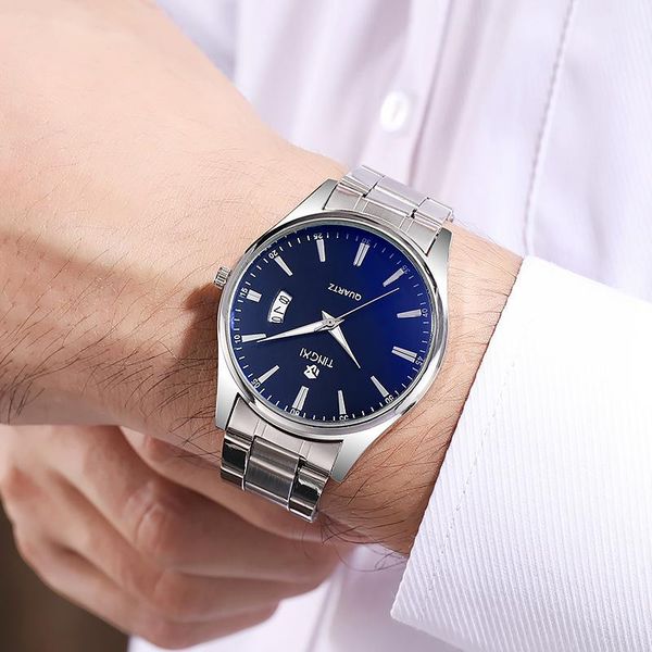 

wristwatches calendar stainless steel band men's watch classic fashion business formal date clock reloj hombre montre homme, Slivery;brown