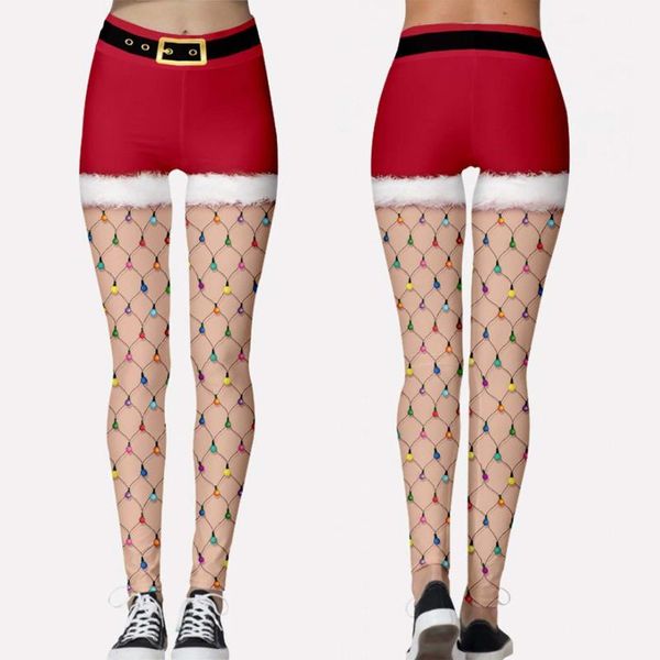 

women's leggings year christmas for women funny hight waist striped bow lace bell's belt 3d printing skinny, Black