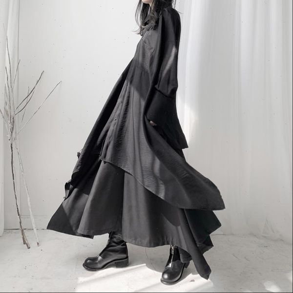

women shirts lanmrem dark wind asymmetrical loose homemade long lapels single breasted solid color sleeved shirt 19b a267, White