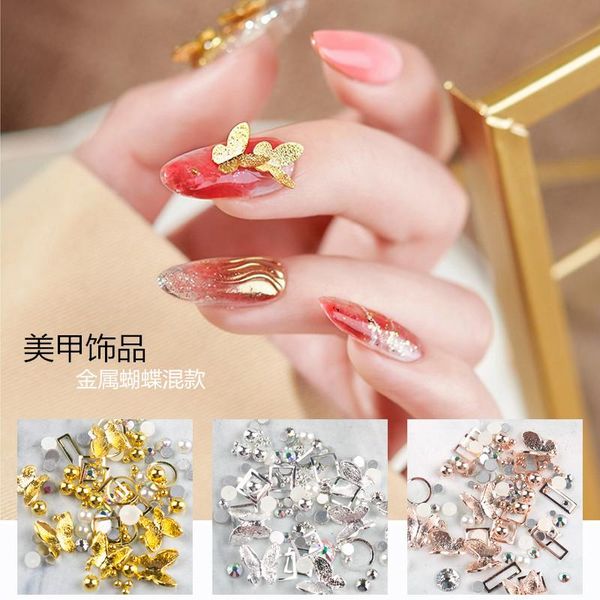 

metal butterfly tridimensional gold silver nail decoration diamond art design manicure jewelry gift for girls decorations, Silver;gold