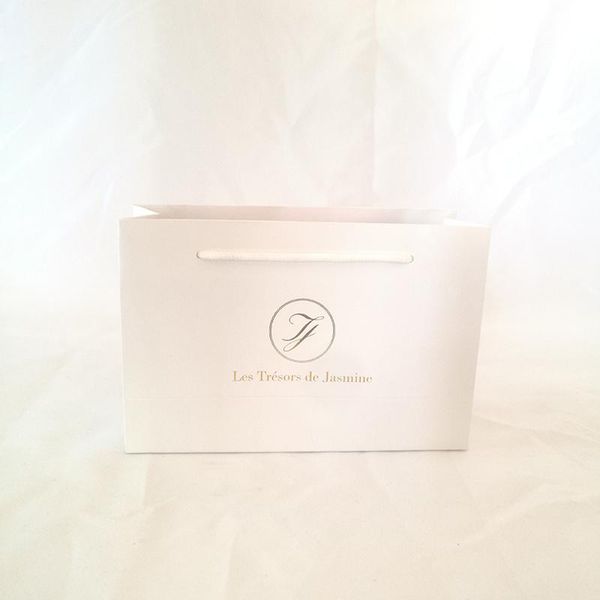 

shopping bags 500pcs/lot reusable small luxury white paper bag with cotton handle for clothing store trade show gift jewllery