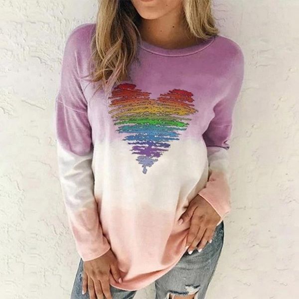 

women's t-shirt autumn women gradient t shirt casual printed round neck long sleeve pullover streetwear ladies warm winter, White