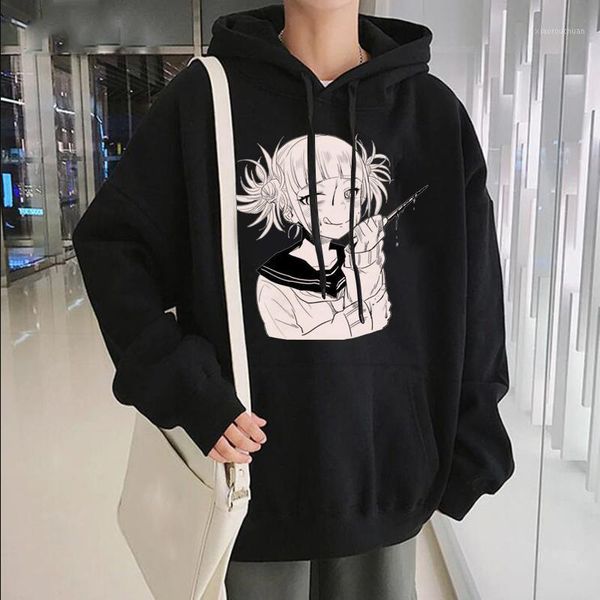 

men's hoodies & sweatshirts himiko toga my hero academia print sweatshirt funny cartoon women winter pullover oversized tracksuit mal, Black