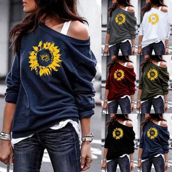 

women's hoodies & sweatshirts spring and europe style print off-the-shoulder sweater ladies, Black