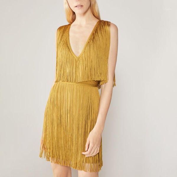 

casual dresses celebrity bandage dress rayon v neck mini tassels woman vintage vestios ginger elegant party, Black;gray