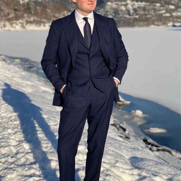 

men's suits & blazers business dark blue stripe men's suits 3 pieces hombre groom men blazer graduation -pants vest 3eez, White;black