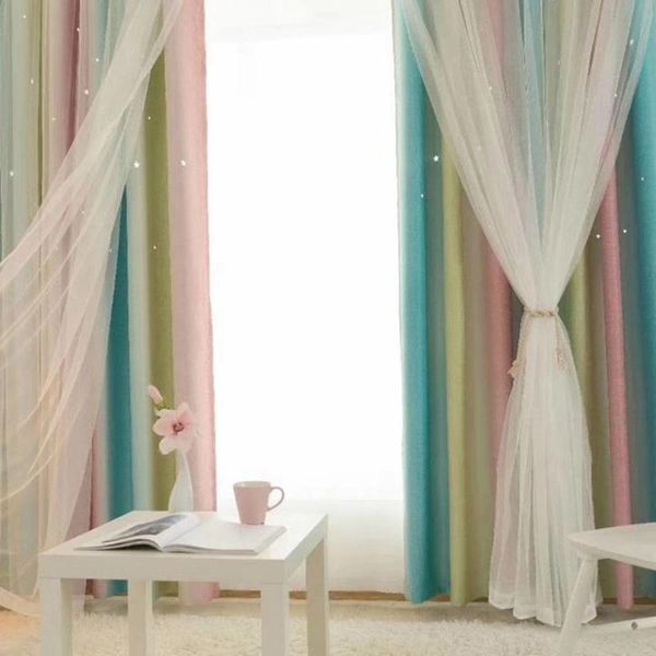 

double layer multicolor curtain shade cut out stars panel gauze valance window tulle screening curtains for bedroom living room & drapes