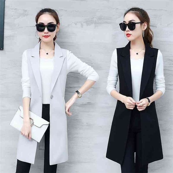 

1 classic women long blazer vest elegant office lady coat female waistcoat causal suits sleeveless jacket plus size 210514, Black;white
