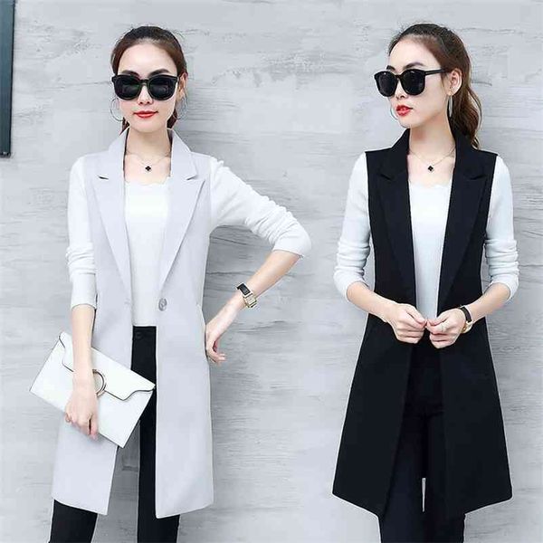 1 Mulheres Clássicas Longa Blazer Colete Elegante Escritório Lady Coat Feminino Caus Causal Ternos Sem Mangas Plus Tamanho 210514