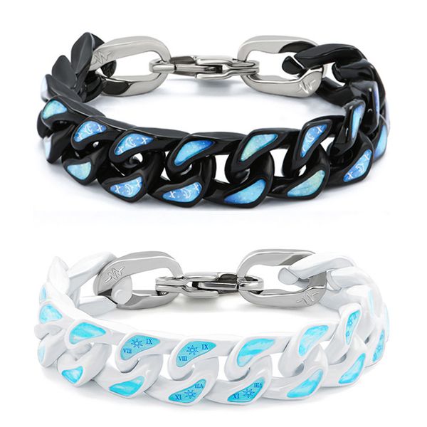 Blu Bianco Nuvole Cielo stellato Moda Hip-Hop Punk Bracciale da uomo in acciaio inossidabile verniciato a catena cubana