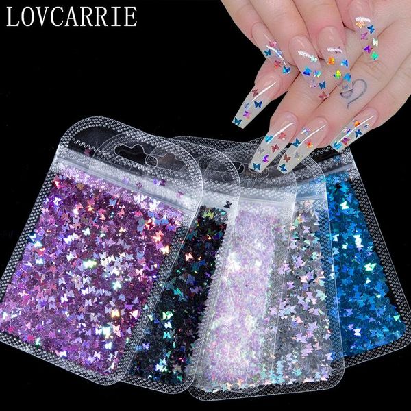 

nail art decorations lovcarrie holographic butterfly glitter powder sequins stickers sparkly ab color accessories for nails, Silver;gold