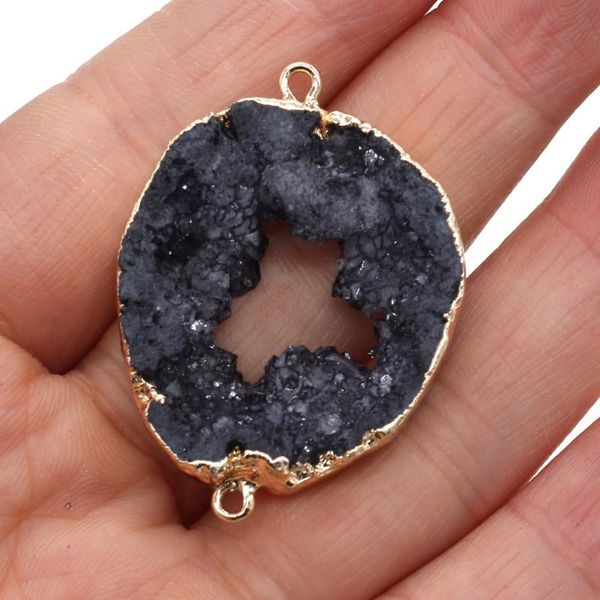 

charms natural stone black agate connector irregular pendant for jewelry making diy necklace accessories 30x40-35x45mm, Bronze;silver