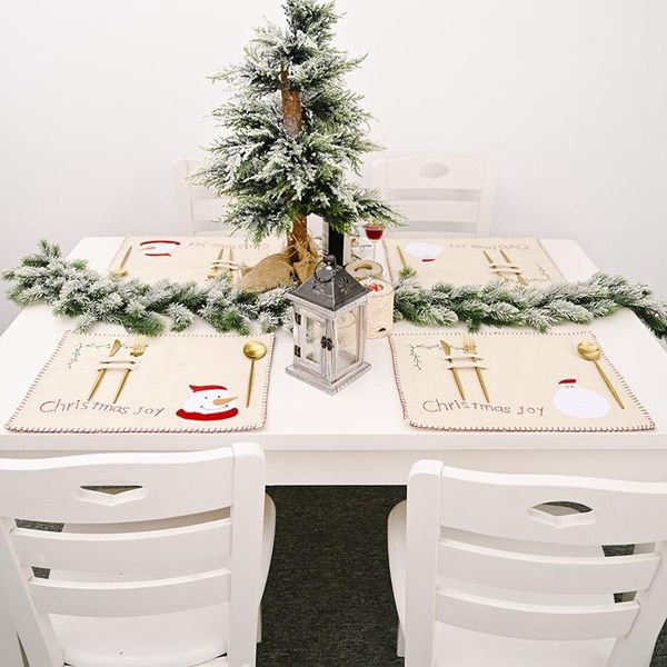 

mats & pads 4pcs christmas santa snowman placemat layout burlap embroidery tablecloth potholder decorations 46x46cm