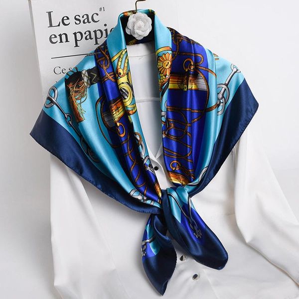 

scarves silk square scarf for women neck foulard soft lady shawl wrap pashmina bandana neckerchief spring hijab 90cm 2021, Blue;gray