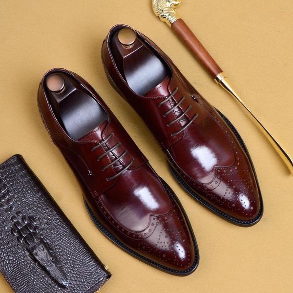 

dress shoes autumn men leather business suit brand bullock genuine black formal wedding mens