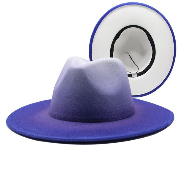 

8 colors wide brim simple church derby hat panama solid felt fedoras hats for men women artificial wool blend jazz cap, Blue;gray