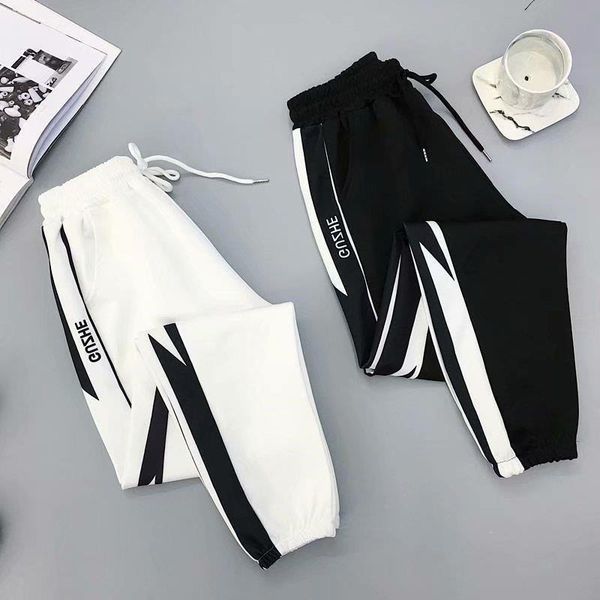 

winter and autumn sports loose women pants slimming beam feet harem casual plus size joggers, Black;white