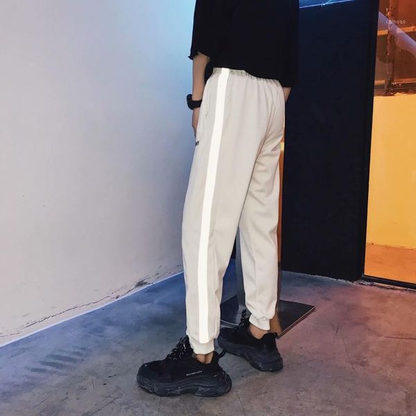 

men's pants fashion pocket men cool striped loose joggers trousers belt streetwear, Black