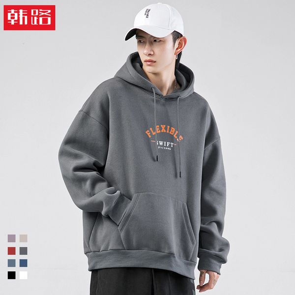 

Hanlu fashion brand sweater men's 2021 spring loose couple hoodie coat, Black