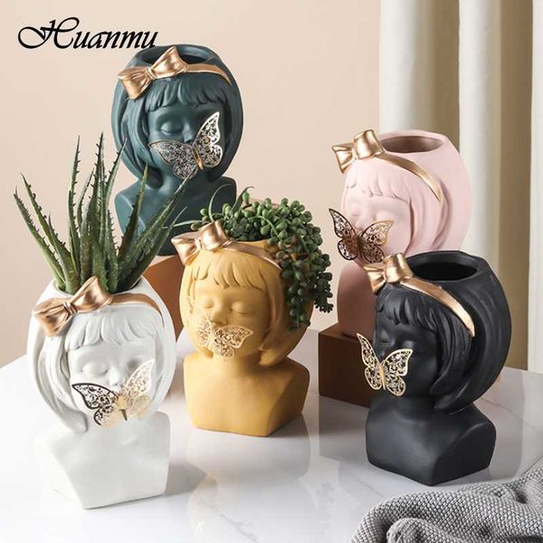 

vases home decor nordic ceramic little girl butterfly vase living room decoration ornaments garden fresh flowers dried flower pot