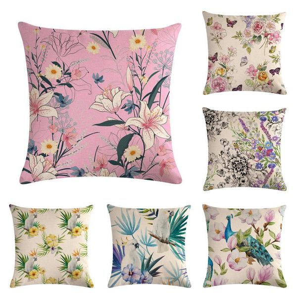 

cushion/decorative pillow beautiful throw cover rural flowers birds print decorative linen cotton cushion case for home office