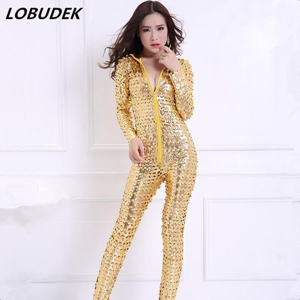 

women's jumpsuits & rompers women imitation leather hole jumpsuit gold hollow out catsuits bar dj singer outfit jazz pole dancing perfo, Black;white