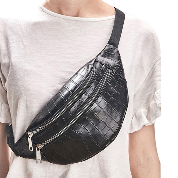 

waist bags women crocodile pattern double zippers bag fashion chest for ladies