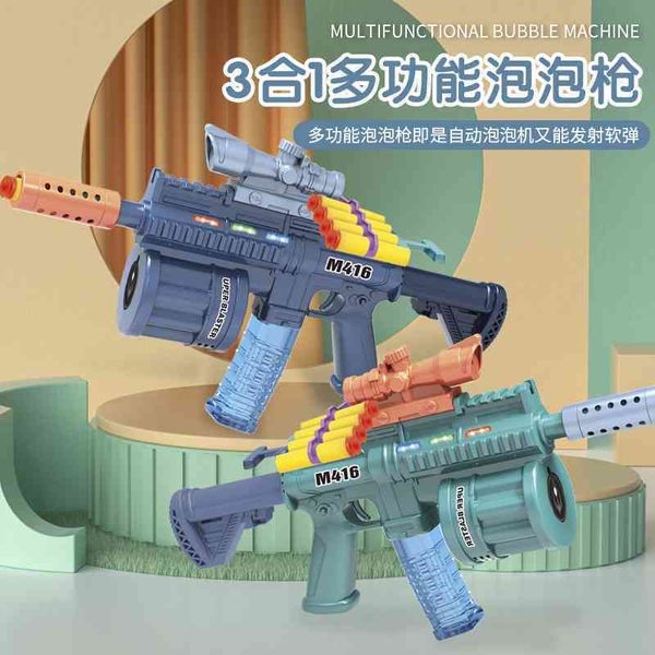 

multifunctional acousto-optic soft bullet eating chicken m416 creative boy toy gift 3-in-1 bubble eight tone gun
