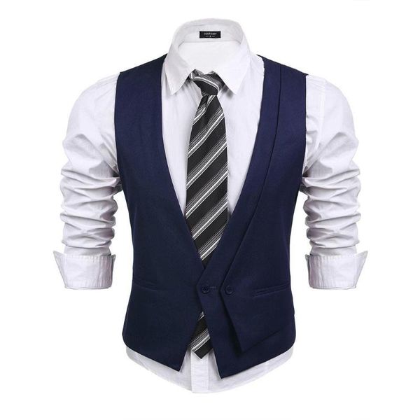 

men's vests men v-neck solid single button slim sleeveless fit business suit vest waistcoat pocket business, work, Black;white
