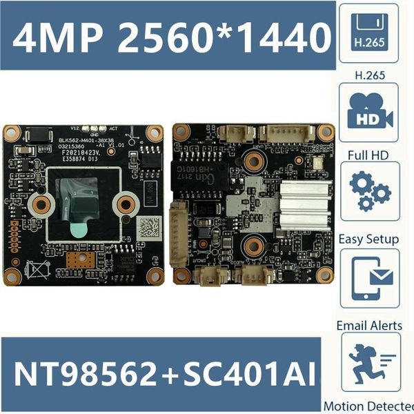 

cameras 4mp nt98562+sc401ai ip camera module board 2560*1440 onvif mic audio interface cms xmeye motion detection 38*38mm radiator