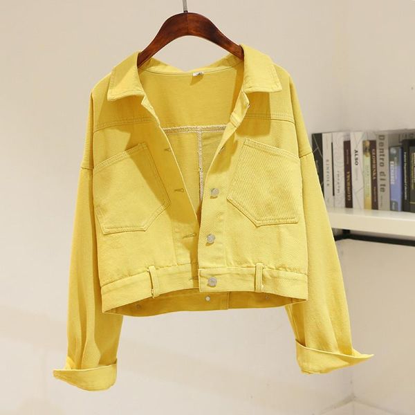 

korean fashion loose denim jacket coat women yellow purple back split outerwear long sleeve short student jeans jackets female women's, Black;brown