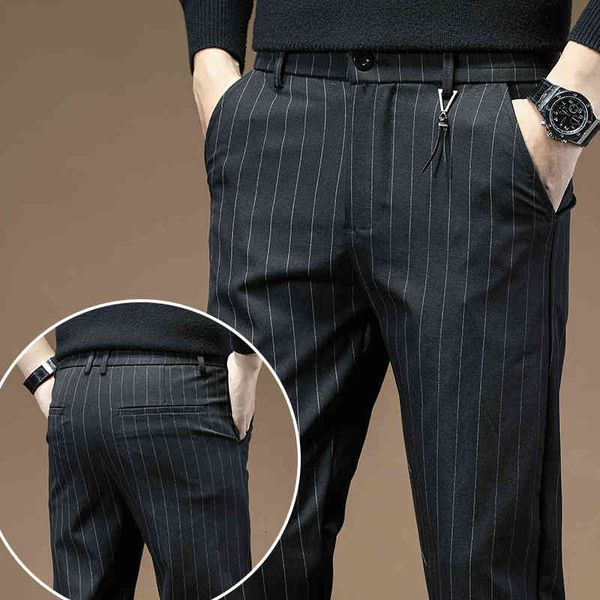 

pants 2021 men's slim casual full length fashion business stretch trousers male brand pants black gray pantalones t0zb