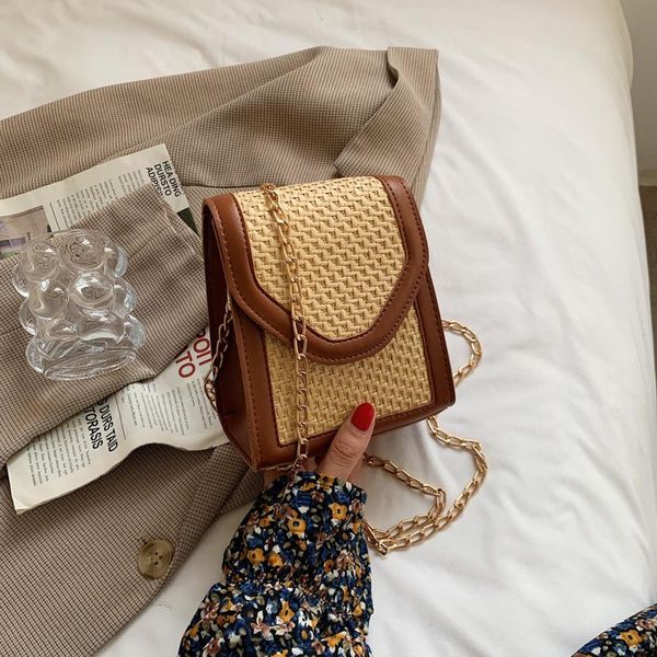 

evening bags casual straw knitted shoulder for women 2021 fashion chain summer designer handbag female travel crossbody bag