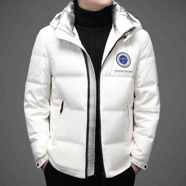 

white men's hooded coat, 2021 white duck feather thick et, 90% novel, Black
