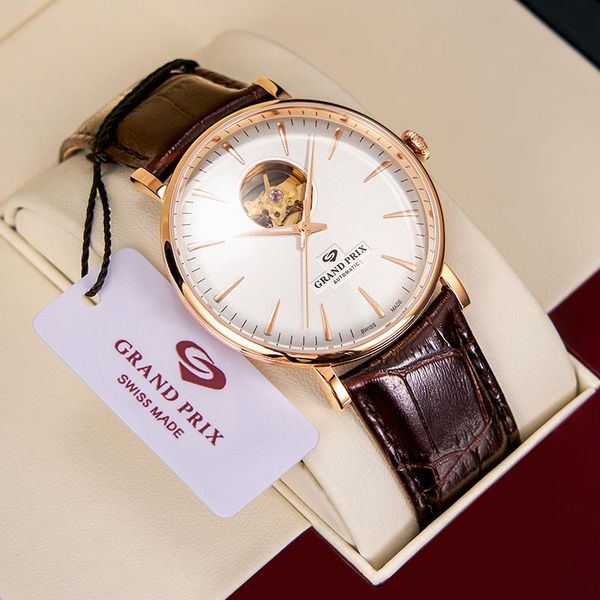 

wristwatches grand prix sport watches for men mechanical watch waterproof automatic wrist, Slivery;brown