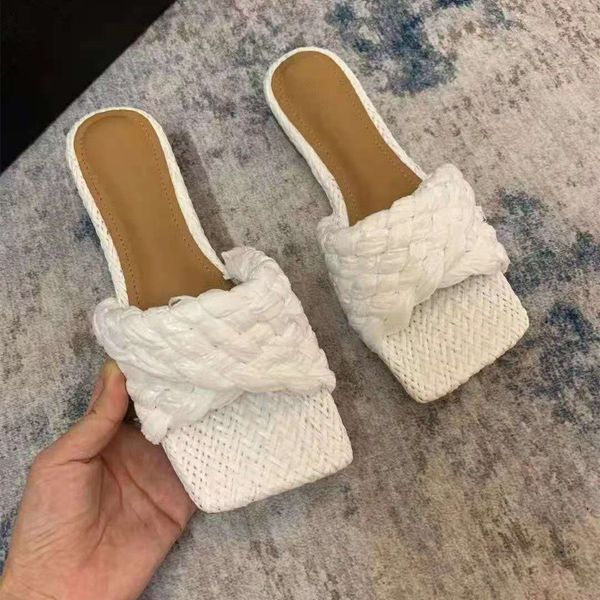 

official website 70% off outlet summer women slippers square toe flats genuine leather luxury brand designers design hemp rope weaving fahsi, Black