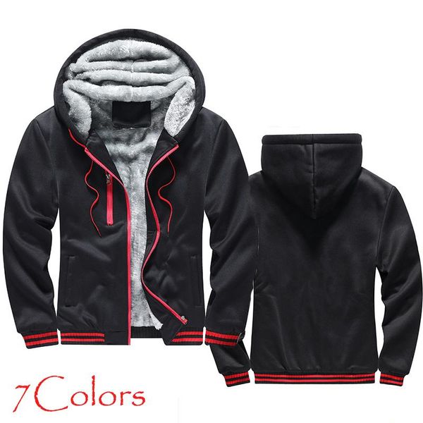 

men's hoodies & sweatshirts thicken jacket fleece zipper coat autumn winter style patchwork hoodie sweatshirt casual warm hooded cardig, Black