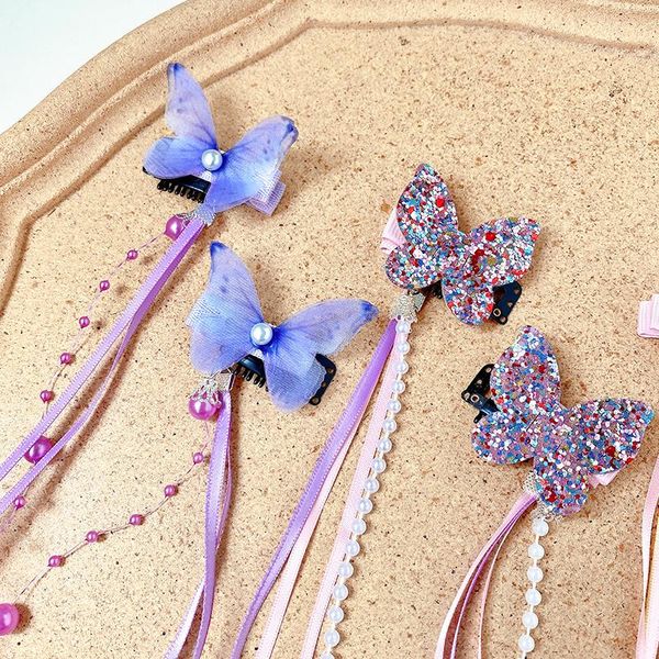 

hair accessories 2 pcs/set baby girls cute sweet shiny butterfly flower bow ornament clips children lovely hairpins kids, Slivery;white