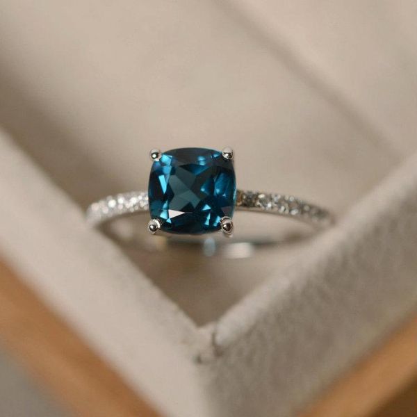 

cluster rings exquisite silver princess cut sea blue crystal wedding ring multicolour zircon gem women's cocktail engagement jewelry gi, Golden;silver