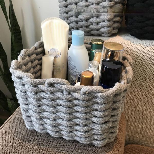 

storage baskets cotton rope basket hand-woven home deskcosmetics can be washed water-washing key box