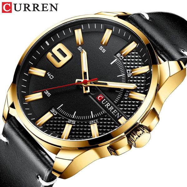 

wristwatches classic design curren men watch mens business watches gold male clock black leather fashion quartz xfcs, Slivery;brown
